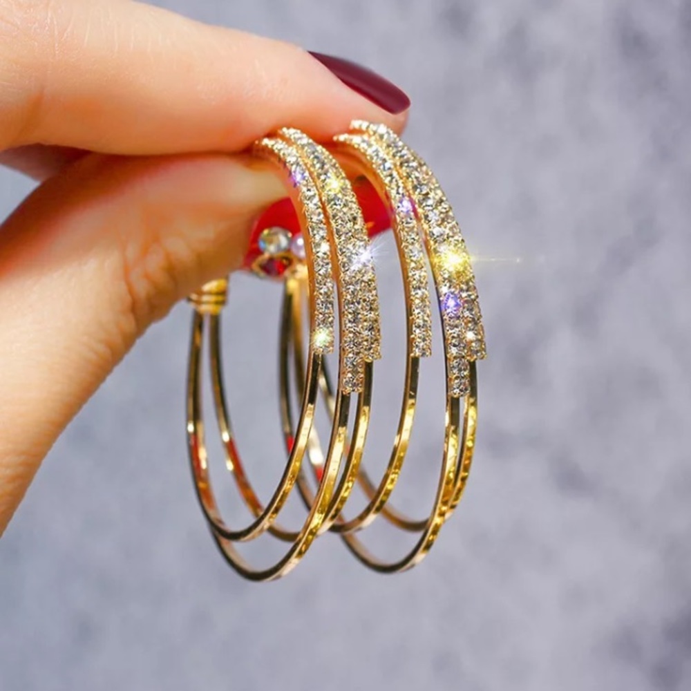 🌟 Gold Plated Rhinestone Big Hope Earrings